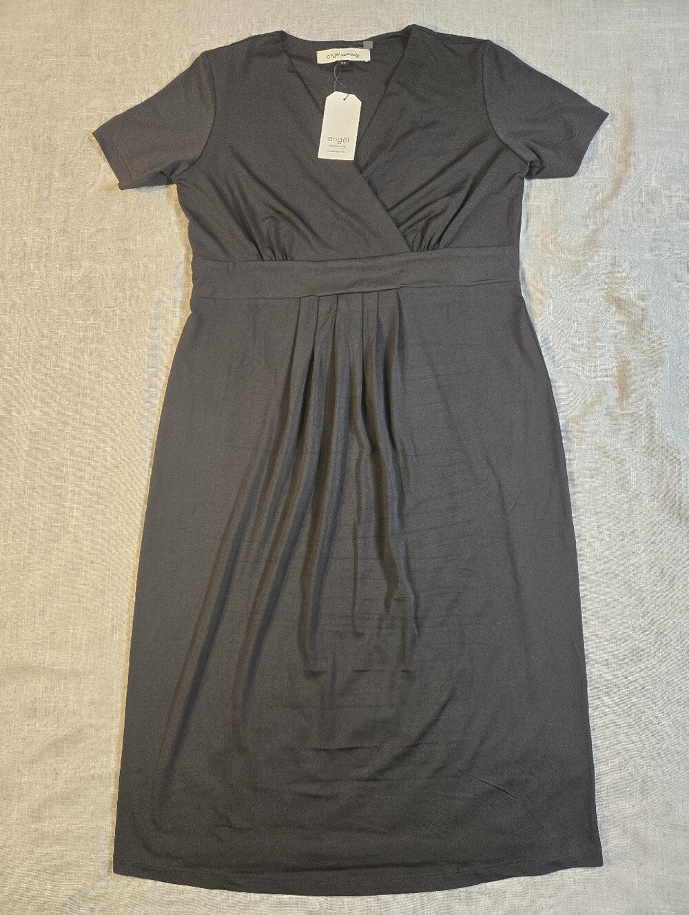 NWT Angel Maternity Womens XS Black V-Neck Short Sleeve Empire Waist Dress